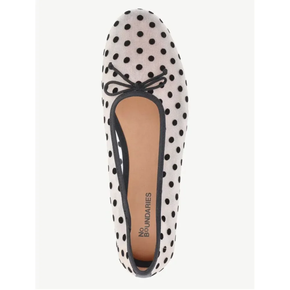 No Boundaries Women's Mesh Black White Polka Dot Ballet Flats